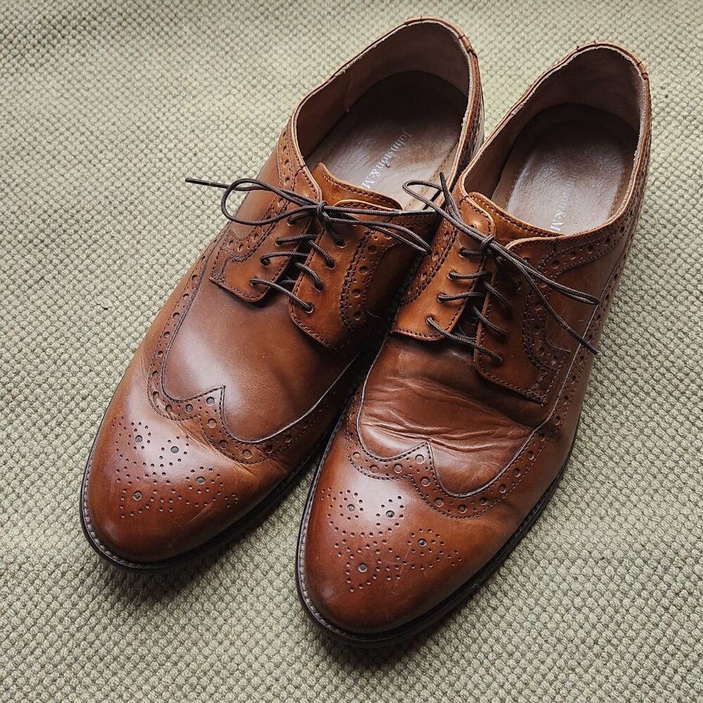 Johnston & Murphy Haskell Wingtip Oxford Mens 12 M Tan Calfskin Leather 59-10392